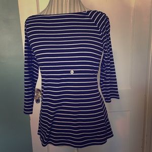 NWT Navy & White Stripe 3/4 Sleeve Bass Tee